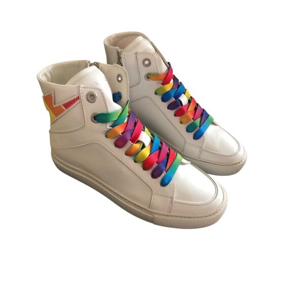 ** SOLD**NIB ZADIG & VOLTAIRE Women's High Flash Rainbow Lace & Lightning Sneak - Picture 2 of 13